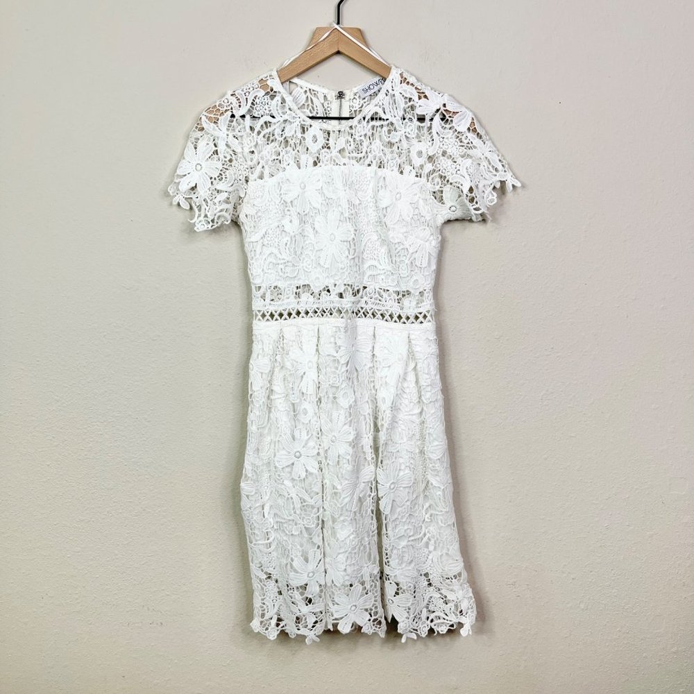 Showpo Women's White Lace Short Sleeve Dress Size 8 Mini Bridal Shower Eyelet